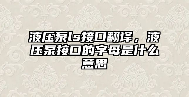 液壓泵ls接口翻譯，液壓泵接口的字母是什么意思