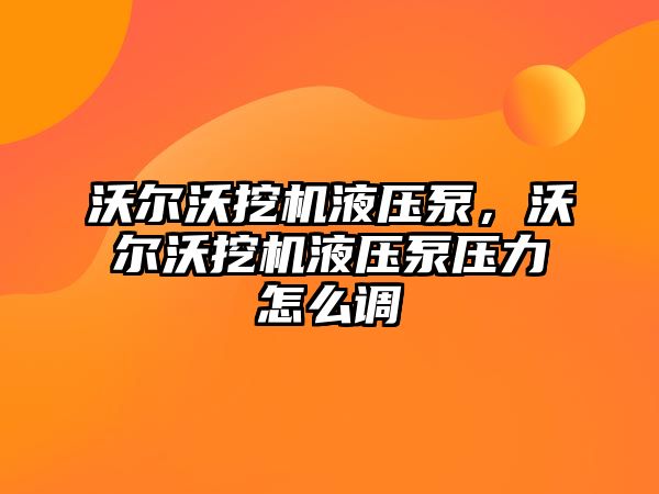 沃爾沃挖機液壓泵，沃爾沃挖機液壓泵壓力怎么調(diào)