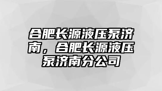 合肥長源液壓泵濟南，合肥長源液壓泵濟南分公司