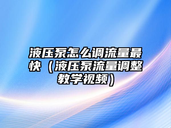 液壓泵怎么調流量最快（液壓泵流量調整教學視頻）