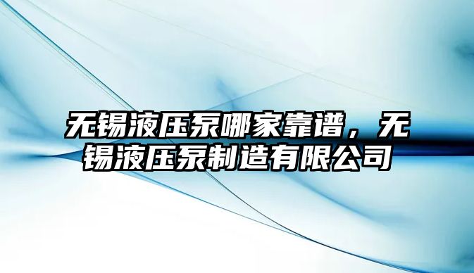 無錫液壓泵哪家靠譜，無錫液壓泵制造有限公司