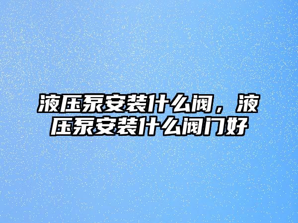 液壓泵安裝什么閥，液壓泵安裝什么閥門好