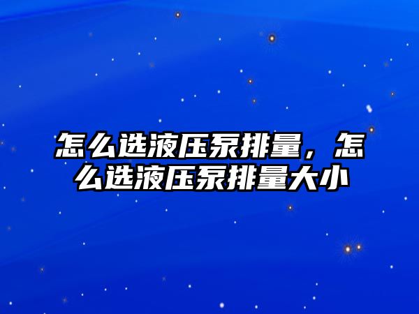 怎么選液壓泵排量，怎么選液壓泵排量大小