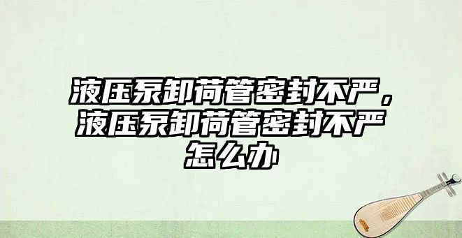 液壓泵卸荷管密封不嚴(yán)，液壓泵卸荷管密封不嚴(yán)怎么辦