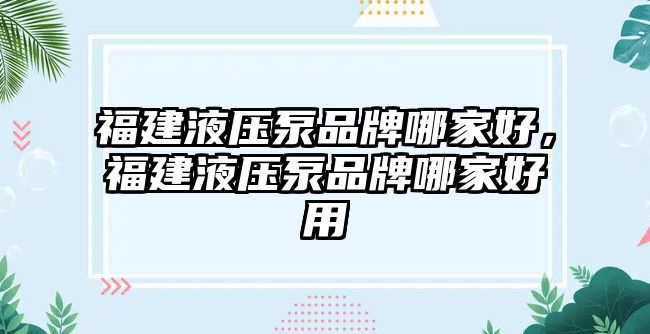 福建液壓泵品牌哪家好，福建液壓泵品牌哪家好用