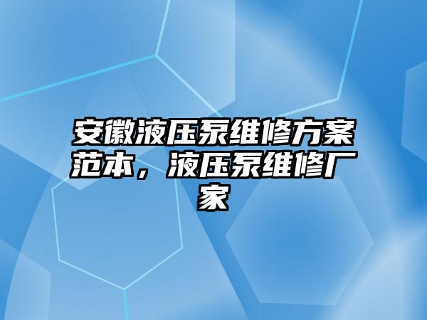 安徽液壓泵維修方案范本，液壓泵維修廠家