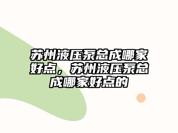 蘇州液壓泵總成哪家好點(diǎn)，蘇州液壓泵總成哪家好點(diǎn)的