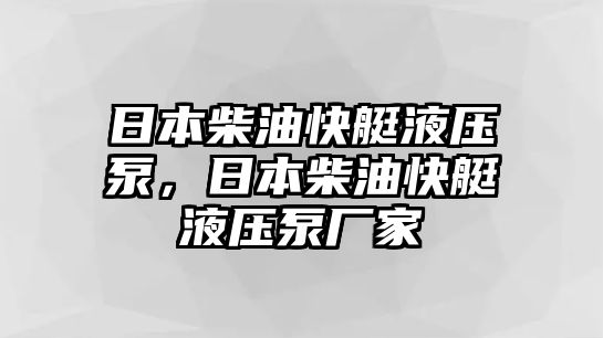 日本柴油快艇液壓泵，日本柴油快艇液壓泵廠家