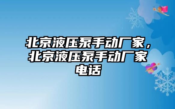 北京液壓泵手動廠家，北京液壓泵手動廠家電話