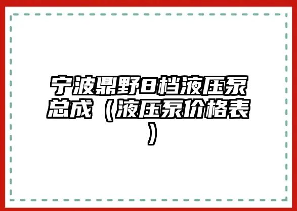 寧波鼎野8檔液壓泵總成（液壓泵價格表）