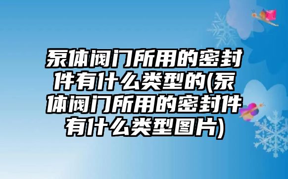 泵體閥門(mén)所用的密封件有什么類(lèi)型的(泵體閥門(mén)所用的密封件有什么類(lèi)型圖片)