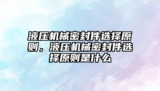 液壓機械密封件選擇原則，液壓機械密封件選擇原則是什么