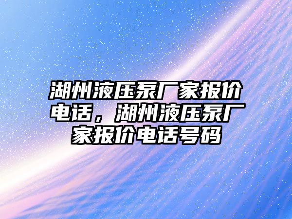 湖州液壓泵廠家報價電話，湖州液壓泵廠家報價電話號碼