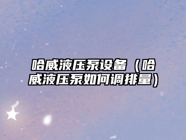 哈威液壓泵設(shè)備（哈威液壓泵如何調(diào)排量）