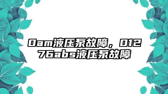 0am液壓泵故障，01276abs液壓泵故障