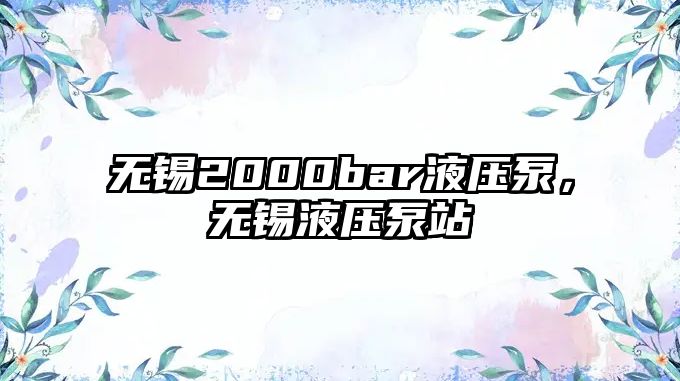 無錫2000bar液壓泵，無錫液壓泵站