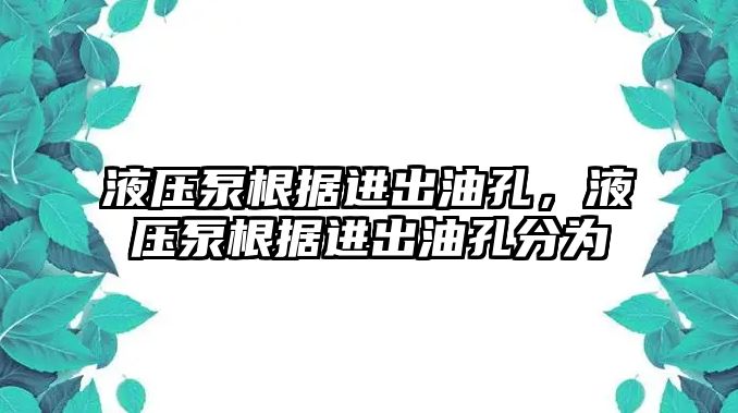 液壓泵根據(jù)進出油孔，液壓泵根據(jù)進出油孔分為