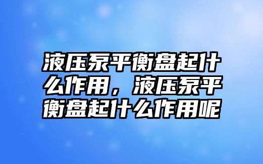 液壓泵平衡盤起什么作用，液壓泵平衡盤起什么作用呢