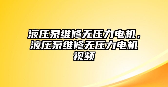 液壓泵維修無(wú)壓力電機(jī)，液壓泵維修無(wú)壓力電機(jī)視頻