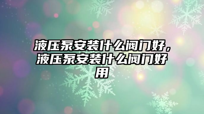 液壓泵安裝什么閥門好，液壓泵安裝什么閥門好用