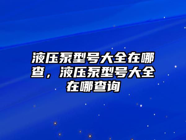 液壓泵型號(hào)大全在哪查，液壓泵型號(hào)大全在哪查詢