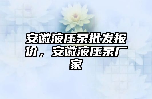 安徽液壓泵批發(fā)報(bào)價(jià)，安徽液壓泵廠家