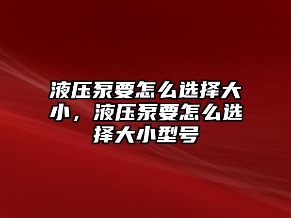 液壓泵要怎么選擇大小，液壓泵要怎么選擇大小型號(hào)