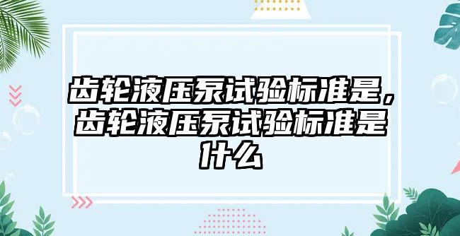 齒輪液壓泵試驗(yàn)標(biāo)準(zhǔn)是，齒輪液壓泵試驗(yàn)標(biāo)準(zhǔn)是什么