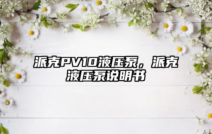 派克PV10液壓泵，派克液壓泵說(shuō)明書(shū)