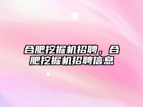 合肥挖掘機招聘，合肥挖掘機招聘信息