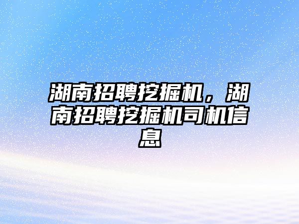 湖南招聘挖掘機，湖南招聘挖掘機司機信息