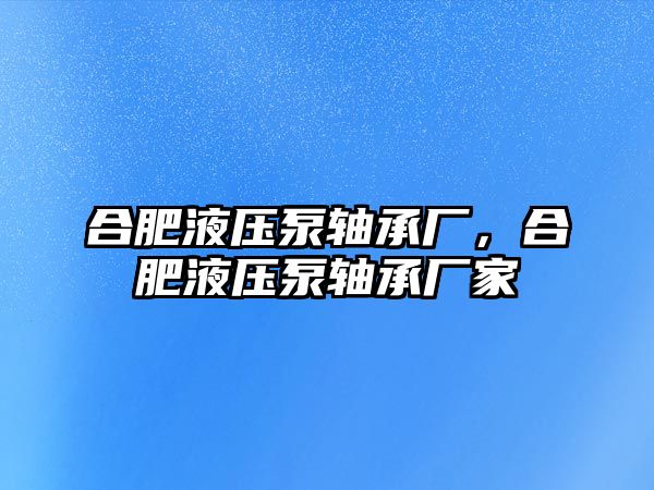 合肥液壓泵軸承廠，合肥液壓泵軸承廠家