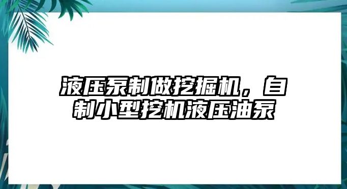 液壓泵制做挖掘機(jī)，自制小型挖機(jī)液壓油泵