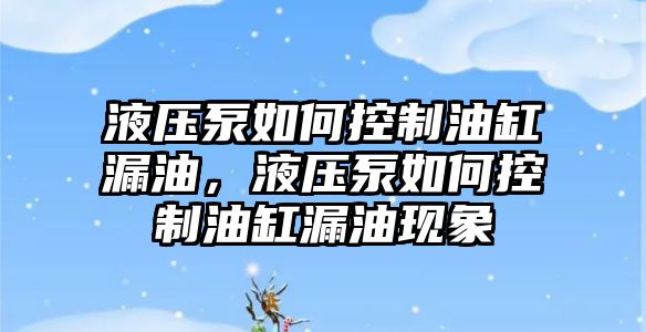 液壓泵如何控制油缸漏油，液壓泵如何控制油缸漏油現(xiàn)象