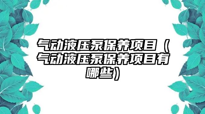 氣動液壓泵保養(yǎng)項目（氣動液壓泵保養(yǎng)項目有哪些）