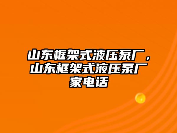 山東框架式液壓泵廠，山東框架式液壓泵廠家電話