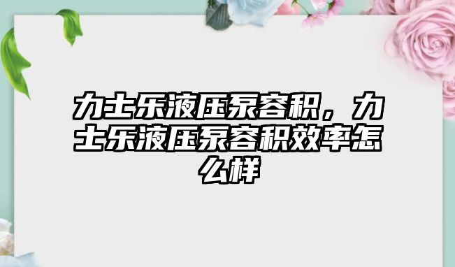 力士樂(lè)液壓泵容積，力士樂(lè)液壓泵容積效率怎么樣