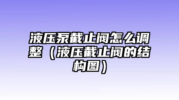 液壓泵截止閥怎么調(diào)整（液壓截止閥的結(jié)構(gòu)圖）