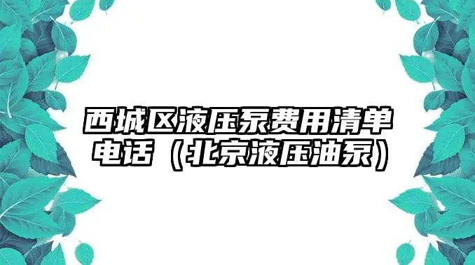 西城區(qū)液壓泵費(fèi)用清單電話（北京液壓油泵）