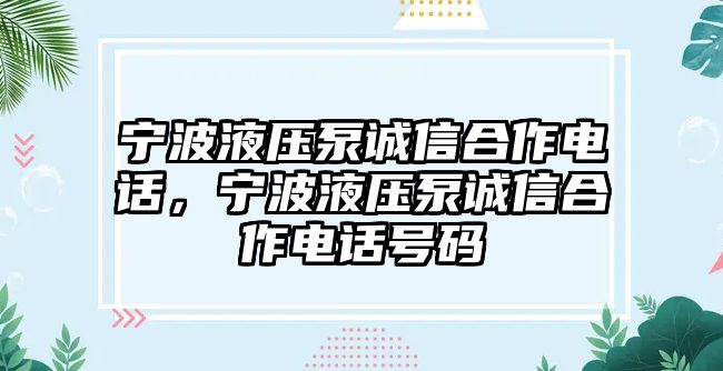 寧波液壓泵誠信合作電話，寧波液壓泵誠信合作電話號碼