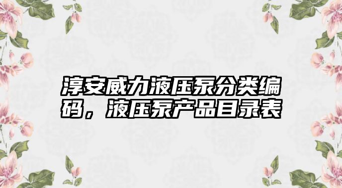 淳安威力液壓泵分類編碼，液壓泵產品目錄表