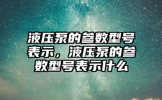 液壓泵的參數(shù)型號表示，液壓泵的參數(shù)型號表示什么