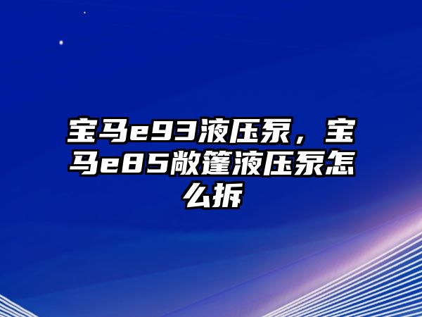 寶馬e93液壓泵，寶馬e85敞篷液壓泵怎么拆