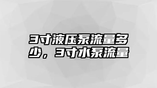 3寸液壓泵流量多少，3寸水泵流量