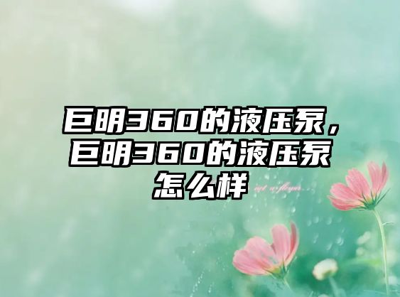 巨明360的液壓泵，巨明360的液壓泵怎么樣