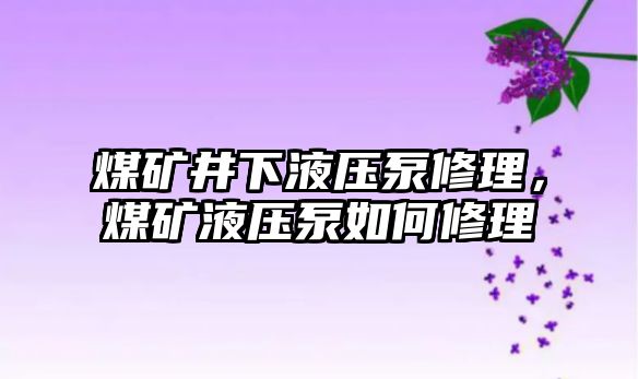 煤礦井下液壓泵修理，煤礦液壓泵如何修理