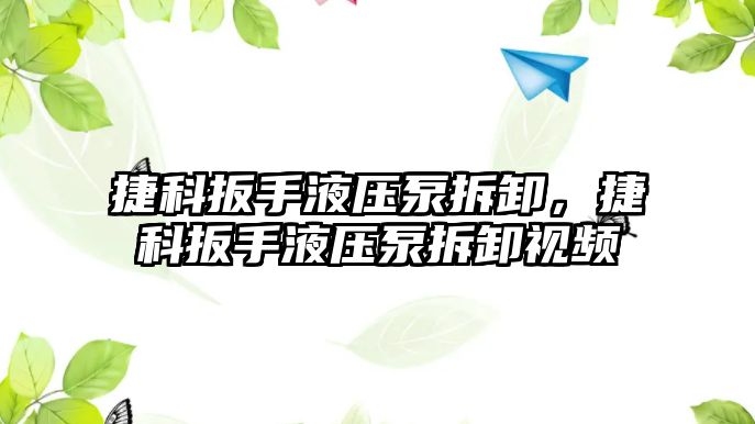 捷科扳手液壓泵拆卸，捷科扳手液壓泵拆卸視頻