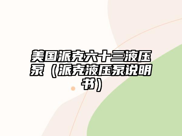 美國派克六十三液壓泵（派克液壓泵說明書）