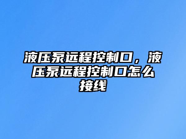 液壓泵遠(yuǎn)程控制口，液壓泵遠(yuǎn)程控制口怎么接線