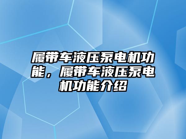 履帶車液壓泵電機功能，履帶車液壓泵電機功能介紹